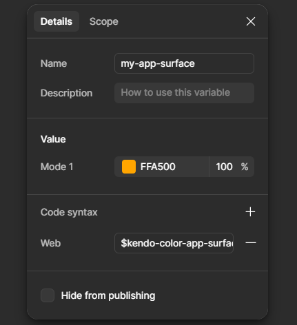 Adding the name of the ThemeBuilder variable in the Code Syntax