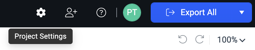'Project Settings' button highlighted from the ThemeBuilder's toolbar.