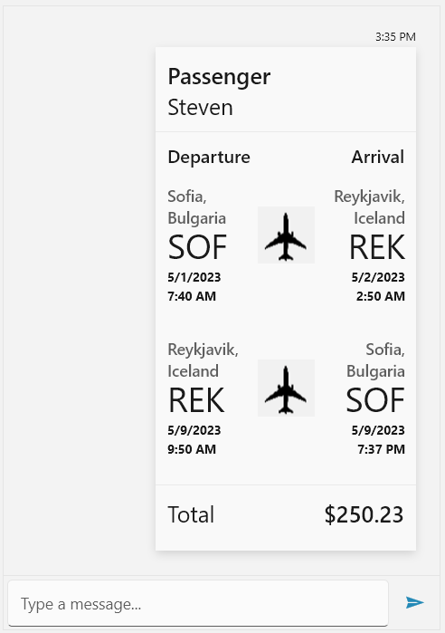 RadChat with a FlightCardMessage