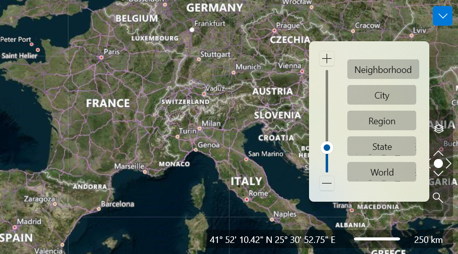 WinUI RadMap The ZoomBar control