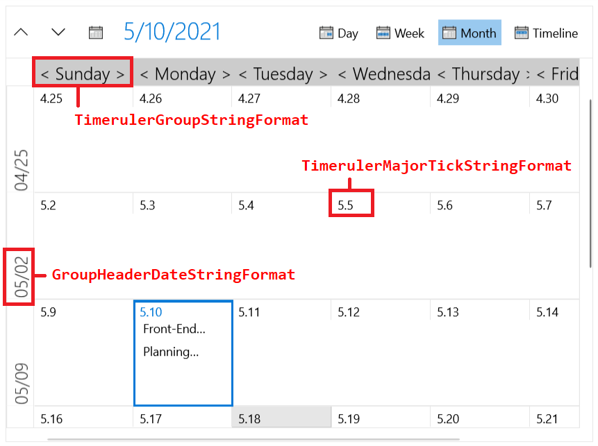 WinUI MonthViewDefinition Formatting Properties
