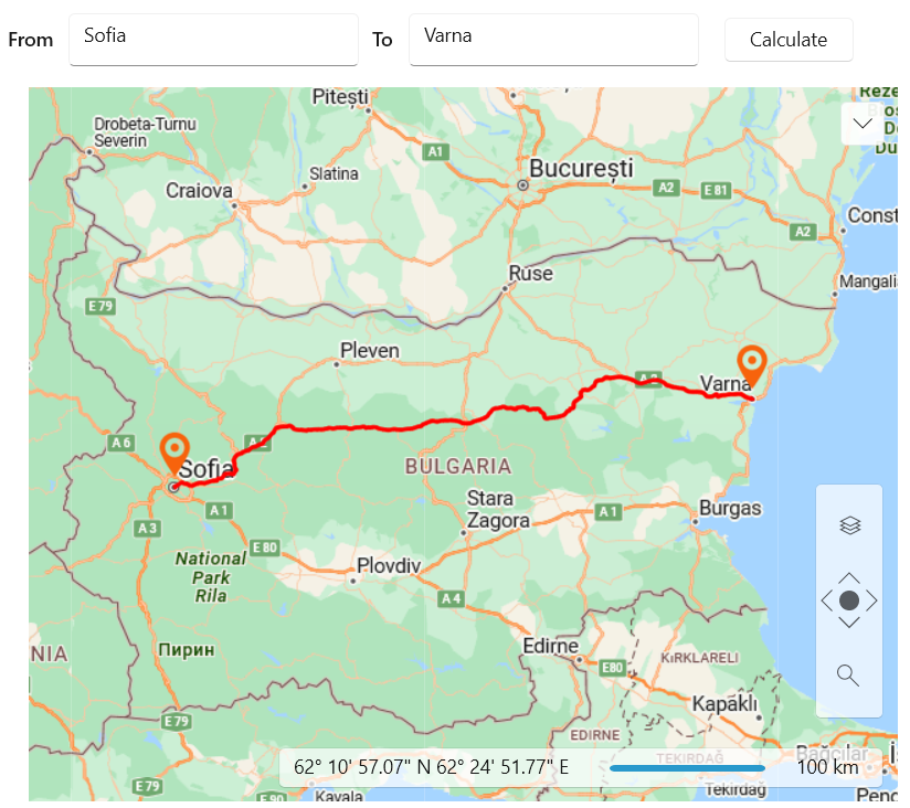 RadMap with a custom provider for the Azure Maps services and routing functionality