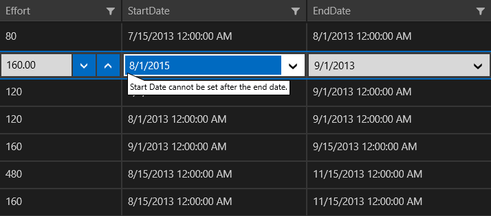 WinUI DataGrid Validation
