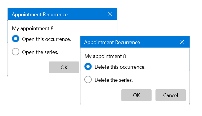 WinUI RadScheduler RecurrenceChoiceDialogs