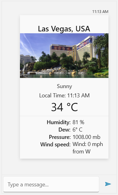 RadChat with a WeatherCardMessage