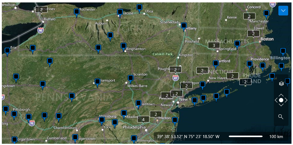 WinUI RadMap Rad Map Features Virtualization Layer Clustering 3