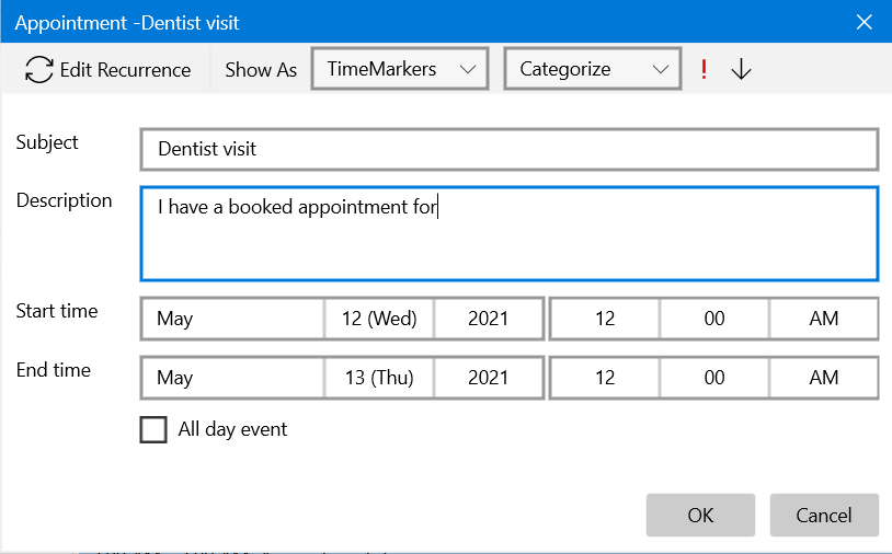 WinUI RadScheduler Edit Appointment