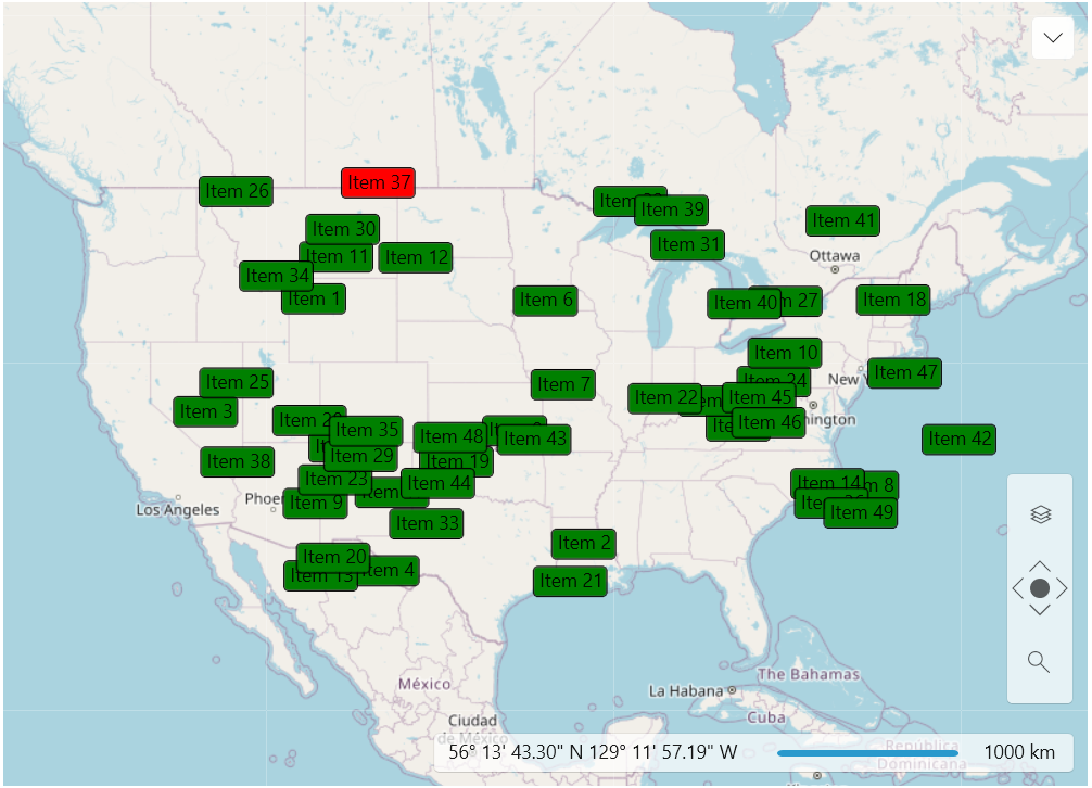 WinUI RadMap Rad Map Features Virtualization Layer Items Selection 1