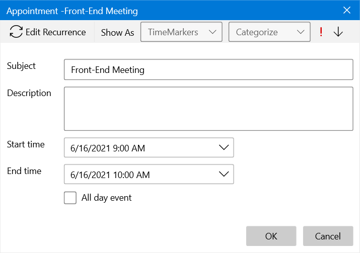 WinUI RadScheduler EditAppointmentDialog