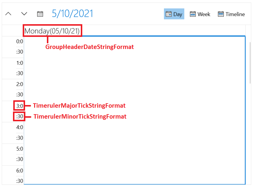 WinUI DayViewDefinition Formatting Properties