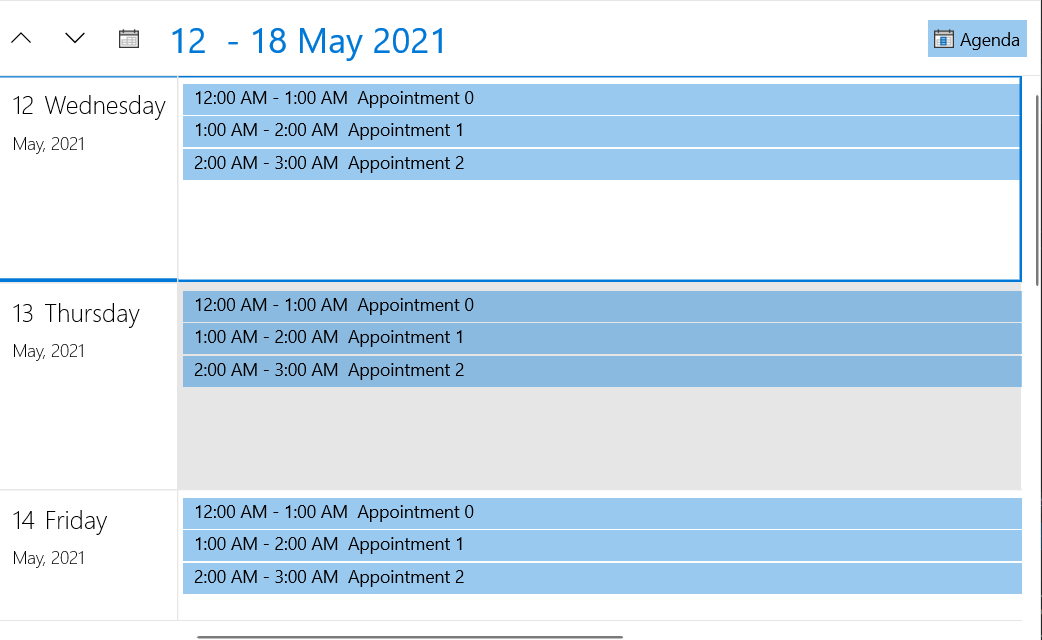 WinUI AgendaViewDefinition
