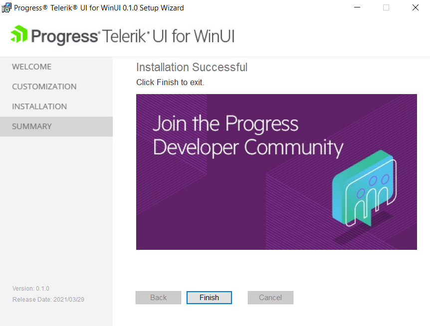 WinUI Installing from MSI Final Page