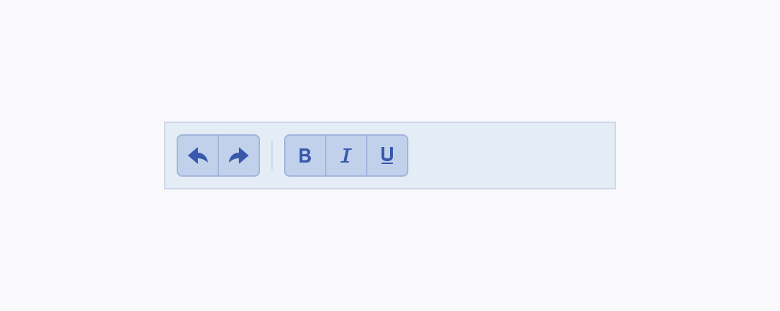 Use consistent fonts and size for the buttons inside a Telerik and Kendo UI ButtonGroup depending on the context of the whole component. A Telerik and Kendo UI ButtonGroup using consistent sizing for its containing buttons which indicate actions of equal importance.