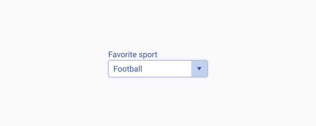 A Telerik and Kendo UI ComboBox with a label A Telerik and Kendo UI ComboBox with a clear and short label introducing a list of favorite sports.