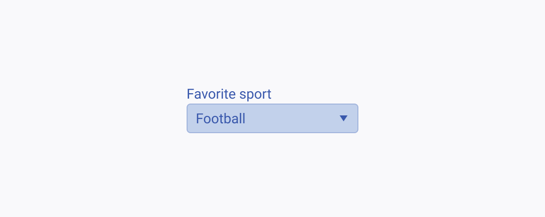 Always use short and clear labels for introducing the purpose and function of the Telerik and Kendo UI DropDownList component. A Telerik and Kendo UI DropDownList with a clear and short label introducing a list of favorite sports.