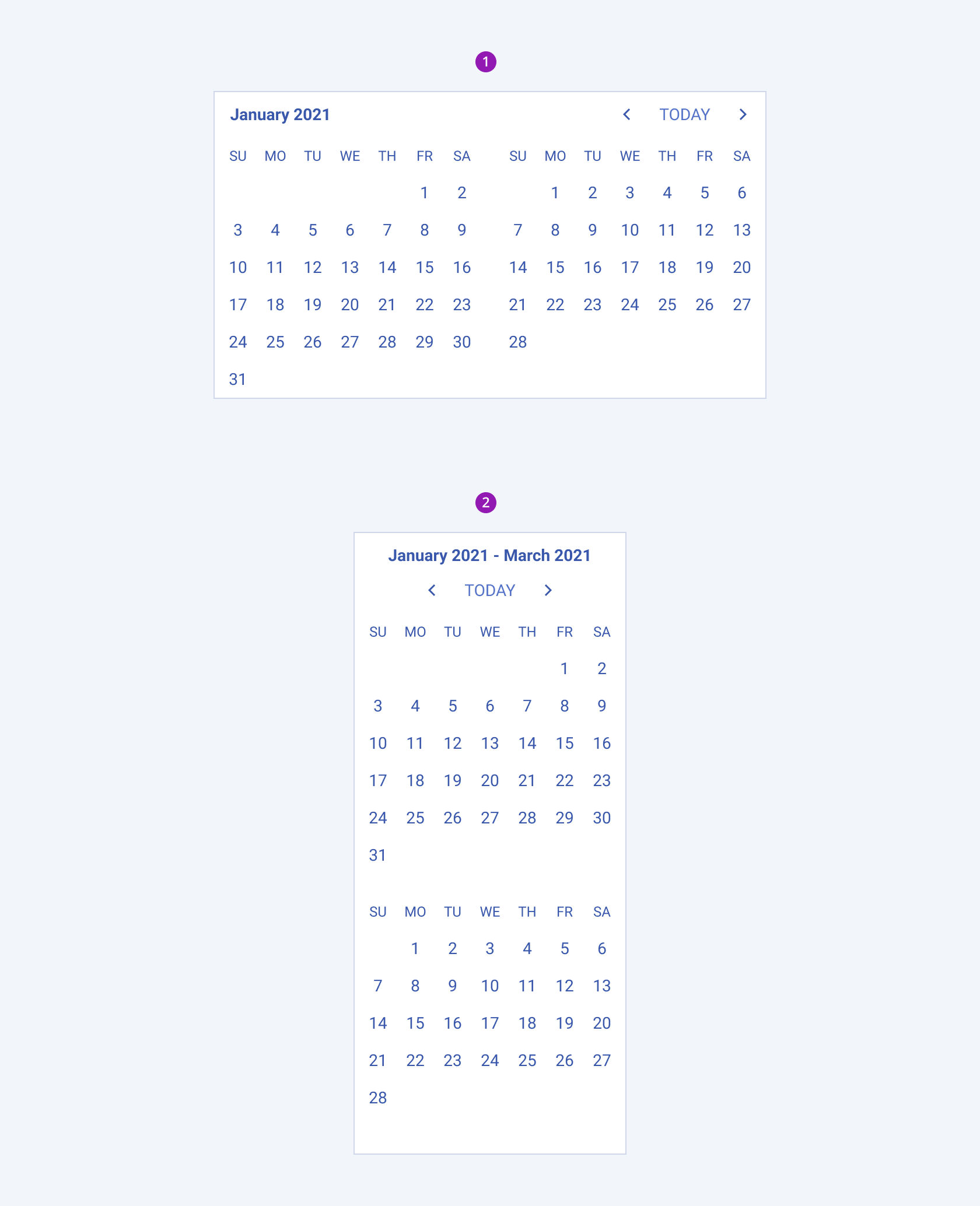 Orientation types of a Telerik and Kendo UI MultiViewCalendar component A Telerik and Kendo UI MultiViewCalendar component orientation types