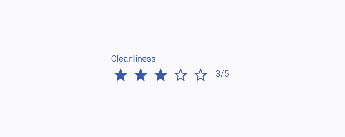 Use the Telerik and Kendo UI Rating component with a component label and a rating label. A Telerik and Kendo UI Rating component with a label and rating values