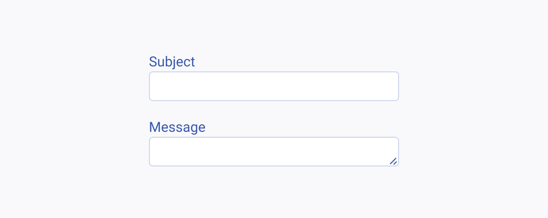 Do now show small input fields for the Telerik and Kendo UI TextArea when the required information is expected to be longer. A Telerik and Kendo UI TextArea with same-sized input fields for the required message and the subject.
