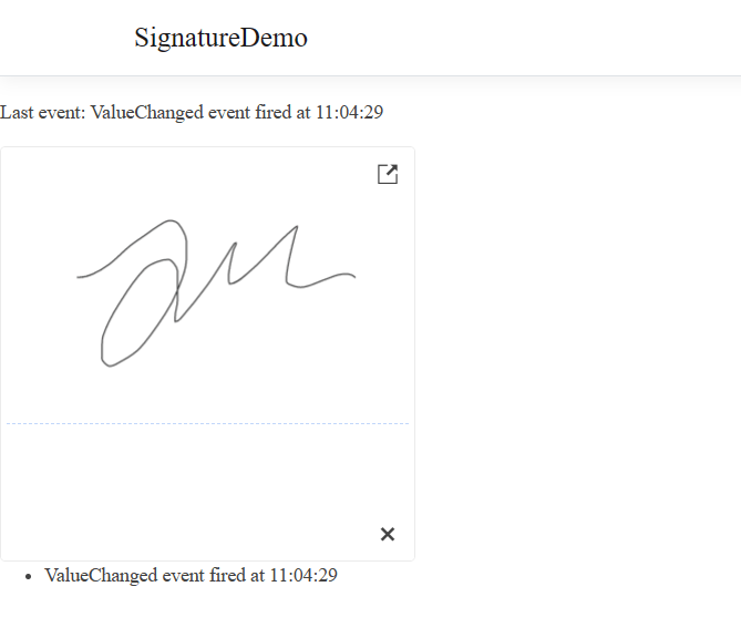 Blazor Signature Event Log Text showing